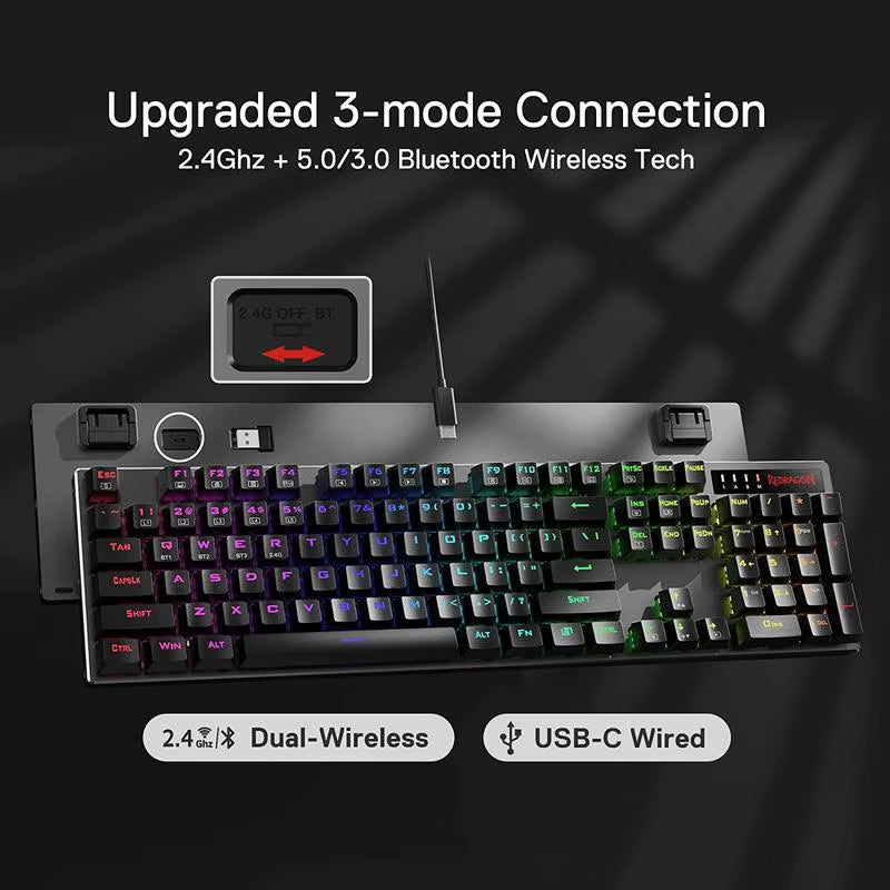 K556 PRO Upgraded Wireless RGB Gaming Bt/2.4Ghz Tri-Mode Mechanical Hot-Swap Linear Quiet Red Switch Keyboard