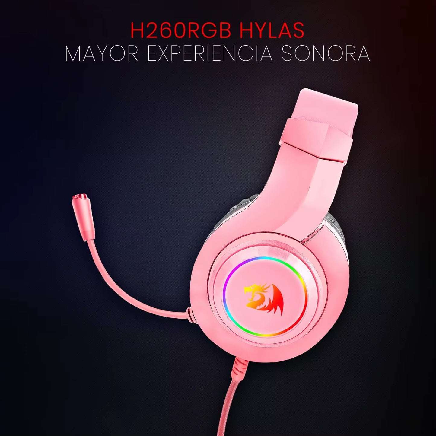 Redragon H260 Hylas RGB Pink Gaming Headset with Microphone, Circumaural Pads, Compatible with Xbox One PS4 PS5 Laptop PC, Pink