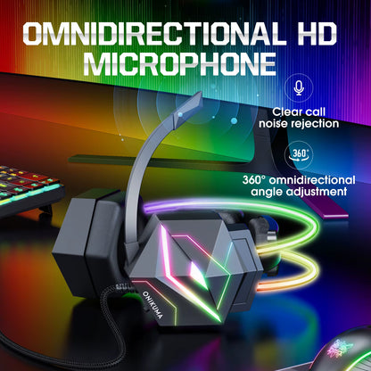 X20 Gaming Headset with RGB Light Wired Headphones with Mic Bass Surround over Ear Full Light Earphone for PS5 PC