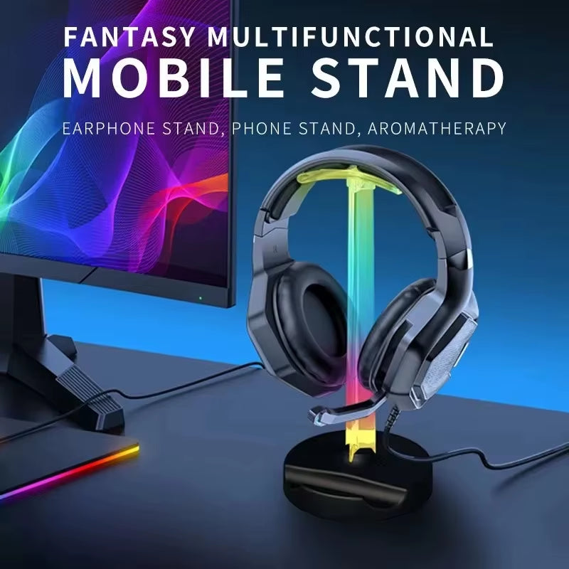 RGB Gaming Headphone Stand, Gaming Headset-Holder with USB Port, Multiple Color Mode, Earphone Hanger for Gamers Desktop
