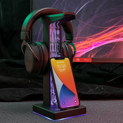 RGB Gaming Headphone Stand Dual USB Port 3.5Mm Audio Port 10 Lighting Effects Desktop Gaming Headset Holder Hanger for Gamer PC