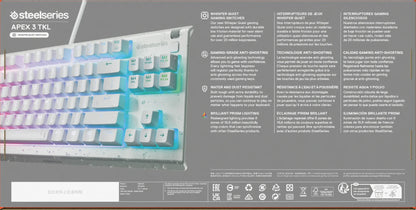 Apex 3 TKL RGB Wired Gaming Keyboard — Water and Dust Resistant — Whisper-Quiet Gaming Switch, White