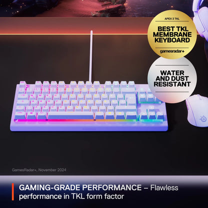 Apex 3 TKL Lavender RGB Gaming Keyboard — Tenkeyless Compact Form Factor — 8-Zone RGB Illumination — Water and Dust Resistant — Whisper-Quiet Gaming Switch