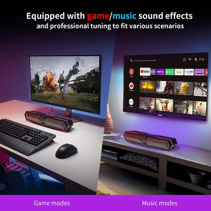 MG300 Computer Speakers Computer Soundbar: RGB LED Gaming Speakers Computer with Microphone