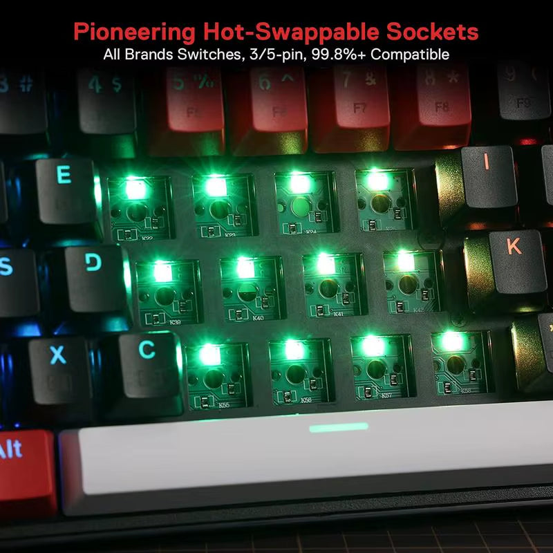 K628 PRO 75% 3-Mode Bluetooth 2.4Ghz Wireless RGB USB LED Gaming Keyboard 78 Keys Hot Swappable Compact Mechanical