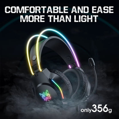 X26 Wired Headphone with Headband RGB Light Flexible Mic Gaming Headset Computer Wired Earphones for PC Gamer PS5