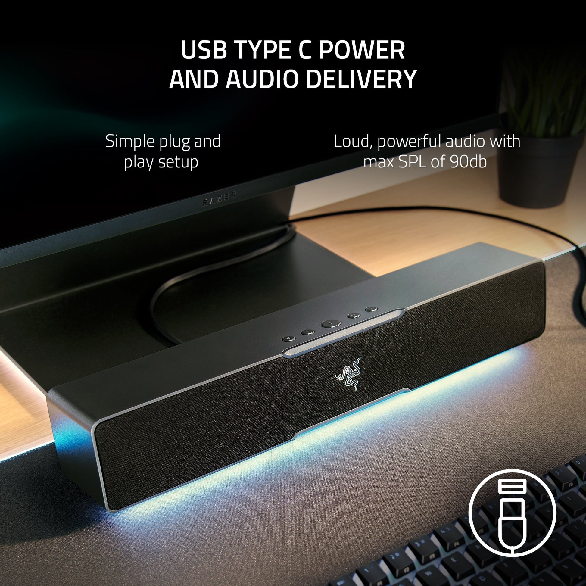 Leviathan V2 X PC Gaming Compact Soundbar: USB Type C, Bluetooth, High-Fidelity Stereo,  Chroma™ RGB