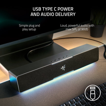 Leviathan V2 X PC Gaming Compact Soundbar: USB Type C, Bluetooth, High-Fidelity Stereo,  Chroma™ RGB