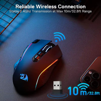 M810 Pro Wireless Gaming Mouse, 10000 DPI Wired Gamer Mouse W/ Rapid Fire Key, 8 Macro Buttons, Black/White Mouse