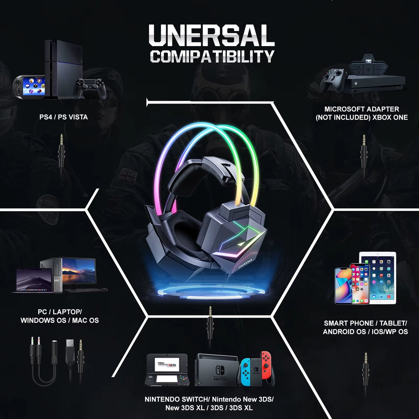X20 Gaming Headset with RGB Light Wired Headphones with Mic Bass Surround over Ear Full Light Earphone for PS5 PC