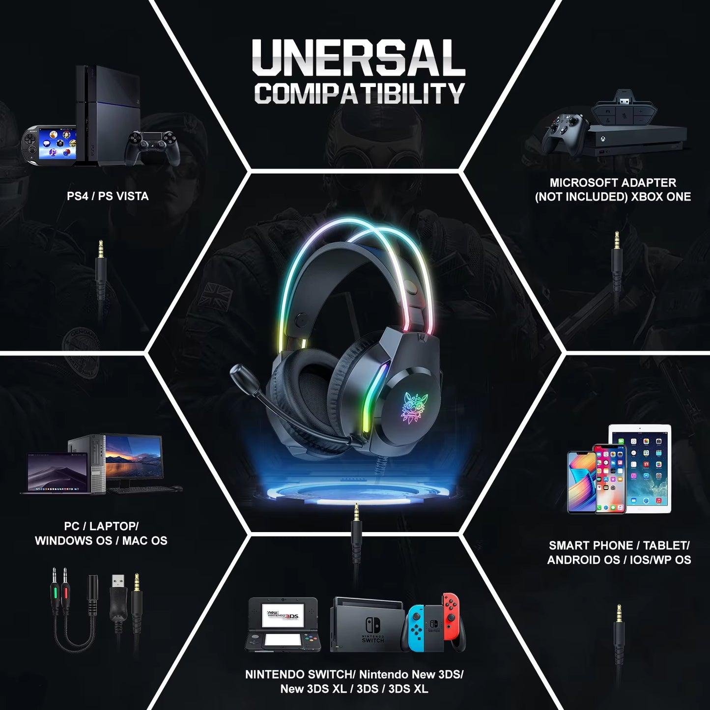 X26 Wired Headphone with Headband RGB Light Flexible Mic Gaming Headset Computer Wired Earphones for PC Gamer PS5
