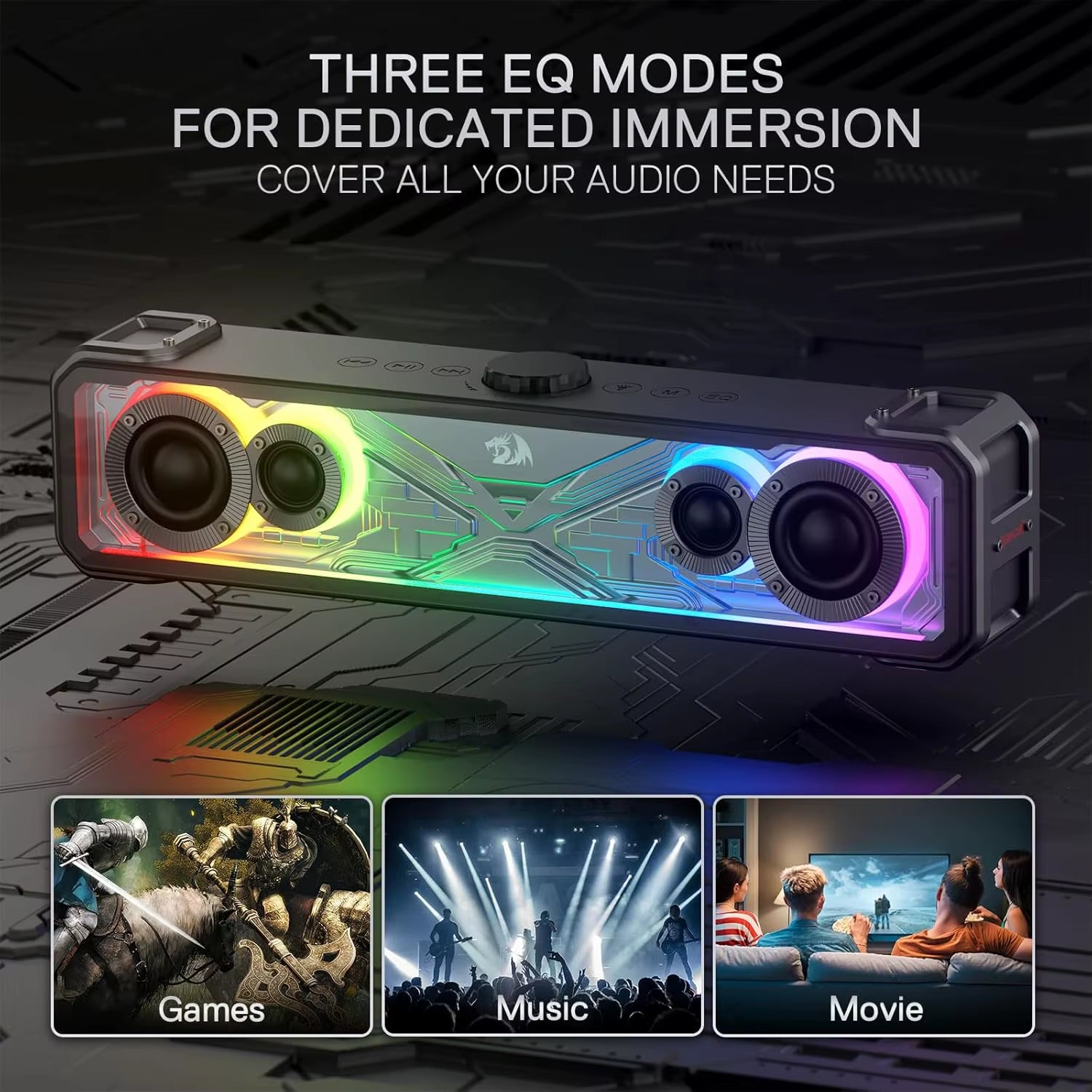 GS817 RGB 2.0 Channel Stereo Speakers Touch-Control Bluetooth 5.3 & 3.5Mm AUX Inputs Desktop Soundbar, Black