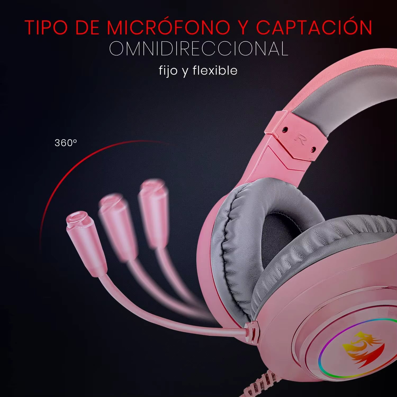Redragon H260 Hylas RGB Pink Gaming Headset with Microphone, Circumaural Pads, Compatible with Xbox One PS4 PS5 Laptop PC, Pink
