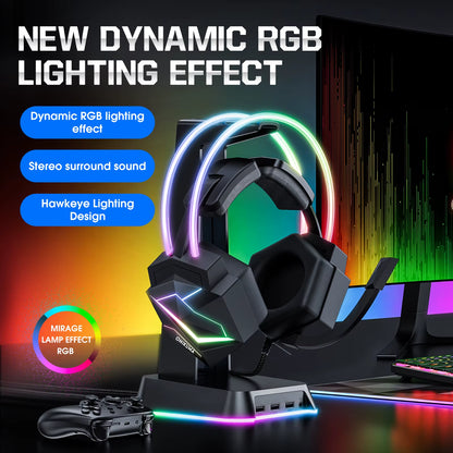 X20 Gaming Headset with RGB Light Wired Headphones with Mic Bass Surround over Ear Full Light Earphone for PS5 PC