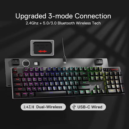 K556 PRO Upgraded Wireless RGB Gaming Bt/2.4Ghz Tri-Mode Mechanical Hot-Swap Linear Quiet Red Switch Keyboard