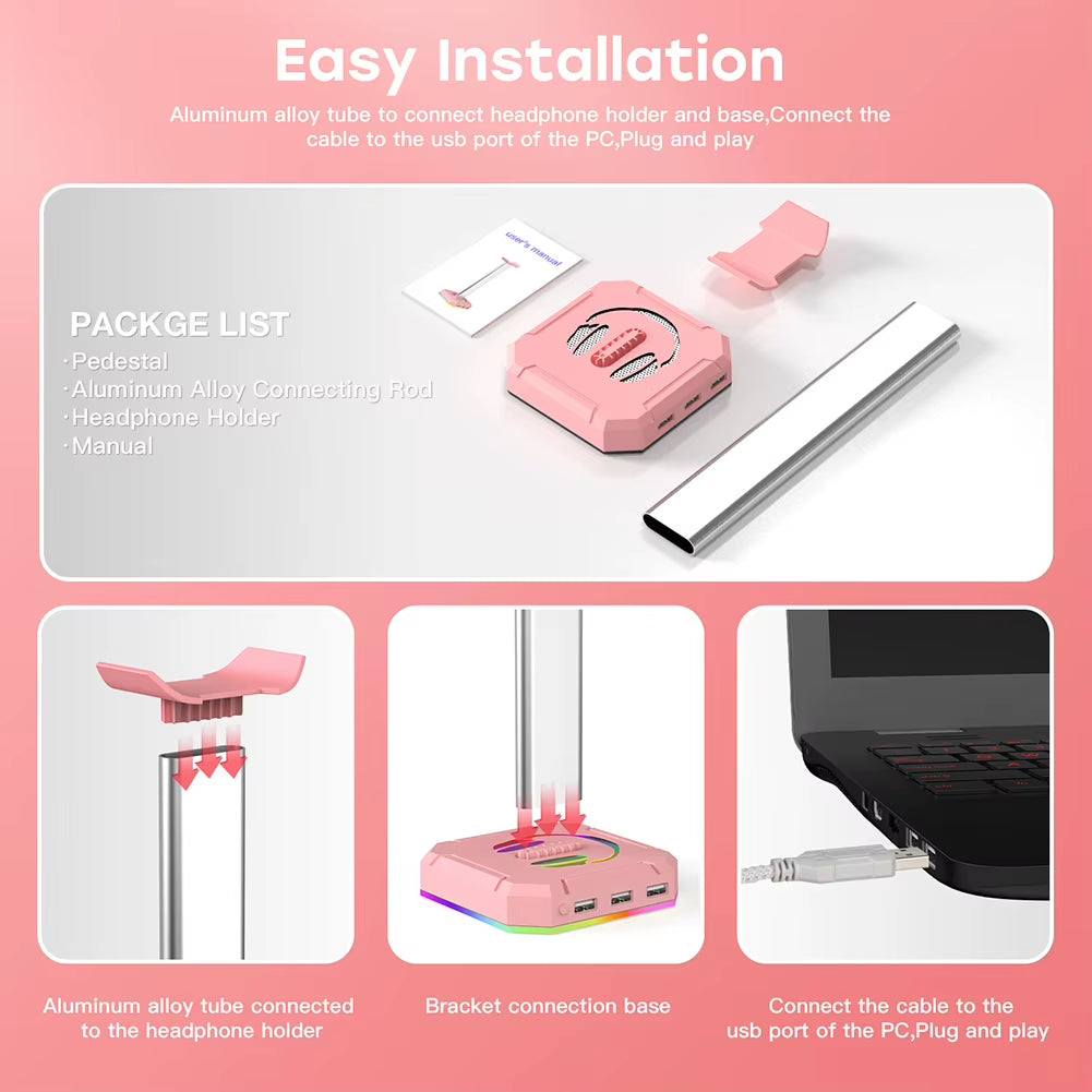 Aluminuim Alloy Headphone Stand RGB Backlight Headphone Bracket Display Rack Gaming Headset Holder Vertical Bracket Hanger