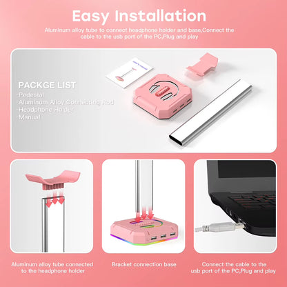 Aluminuim Alloy Headphone Stand RGB Backlight Headphone Bracket Display Rack Gaming Headset Holder Vertical Bracket Hanger