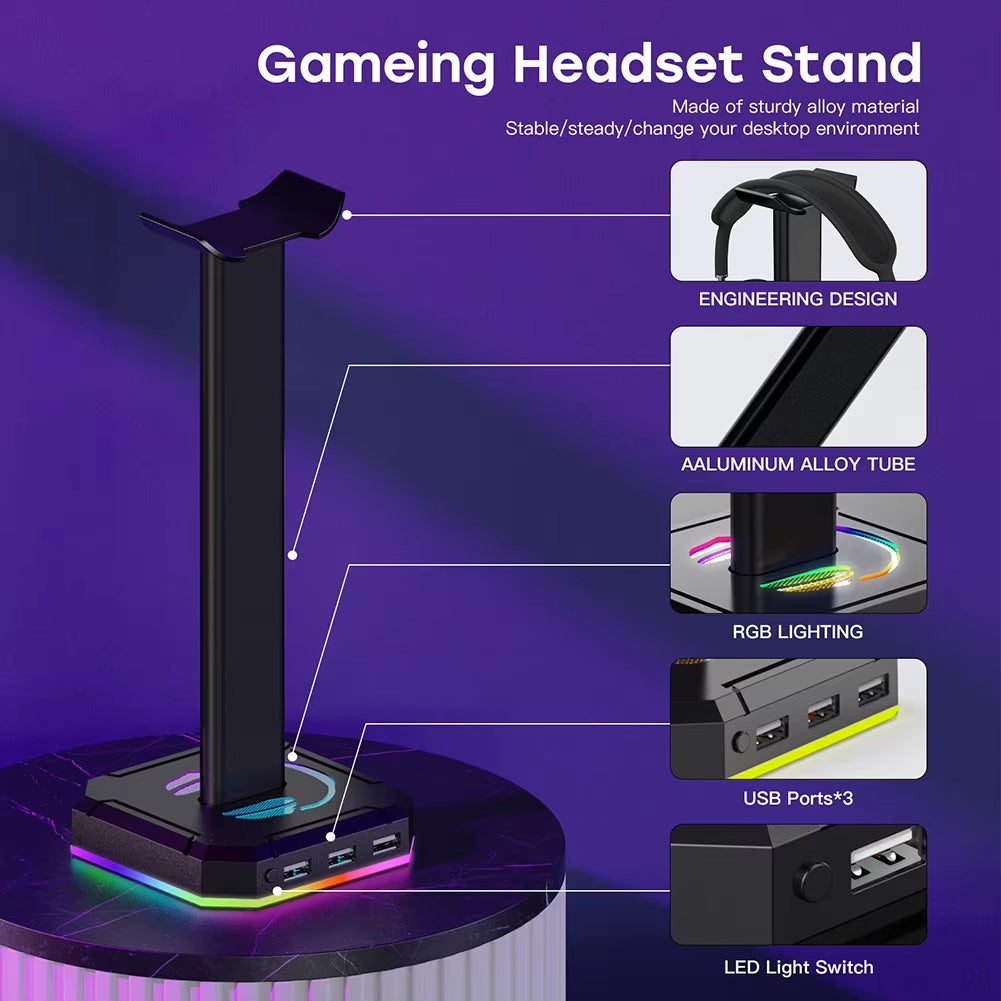 Aluminuim Alloy Headphone Stand RGB Backlight Headphone Bracket Display Rack Gaming Headset Holder Vertical Bracket Hanger