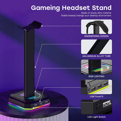 Aluminuim Alloy Headphone Stand RGB Backlight Headphone Bracket Display Rack Gaming Headset Holder Vertical Bracket Hanger