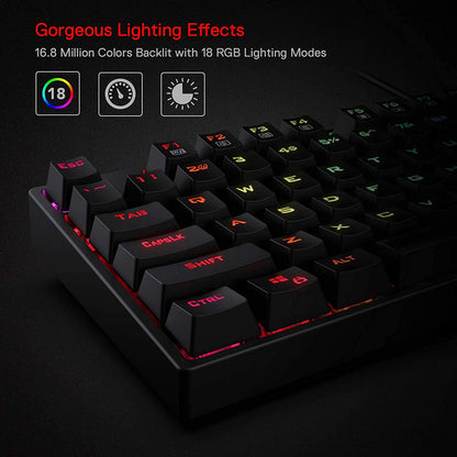 K582 RGB Mechanical Gaming Keyboard, 100% 104 Keys Standard Layout Gaming Keyboard with Double-Shot ABS Keycaps, Dynamic 16.8M RGB Backlit & Linear Red Switch, Redefine Software Supported