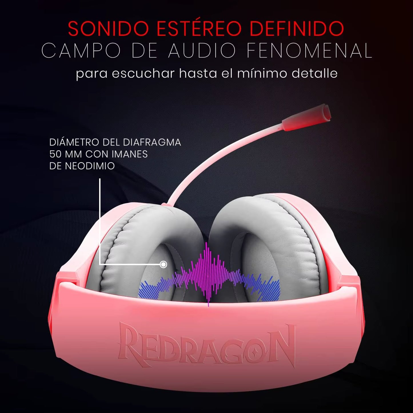 Redragon H260 Hylas RGB Pink Gaming Headset with Microphone, Circumaural Pads, Compatible with Xbox One PS4 PS5 Laptop PC, Pink