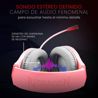 Redragon H260 Hylas RGB Pink Gaming Headset with Microphone, Circumaural Pads, Compatible with Xbox One PS4 PS5 Laptop PC, Pink
