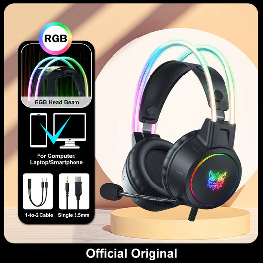 X15 Pro Over-Ear Headphones Gaming Headset Wired Cancelling Earphones Pink Cat Ears Rgb Light with Mic for PC PS4