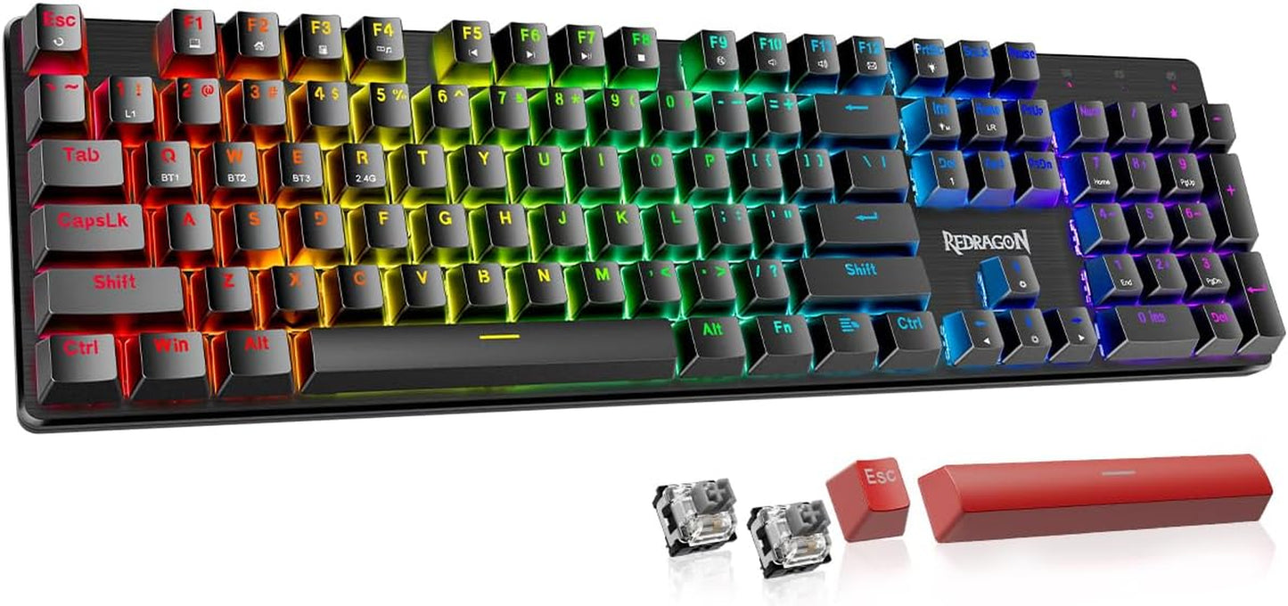 K671KS Wireless Mechanical Gaming Keyboard, Tri Mode BT/2.4G/USB-C Hot Swappable Custom Keyboard, RGB Backlit Computer Gaming Keyboards, PBT Keycaps, Programmable for Pc/Tablet/Mac