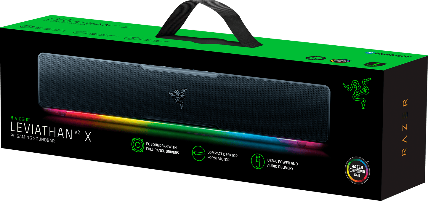 Leviathan V2 X PC Gaming Compact Soundbar: USB Type C, Bluetooth, High-Fidelity Stereo,  Chroma™ RGB