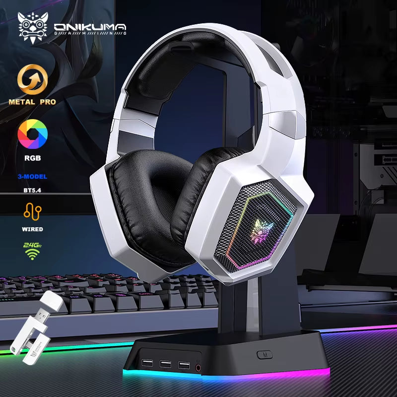 GT806 Tri-Mode Gaming Headset with Detachable Microphone for PS4, PC, Mobile Devices, 2.4Ghz Wireless 5.3 Dual Gaming He