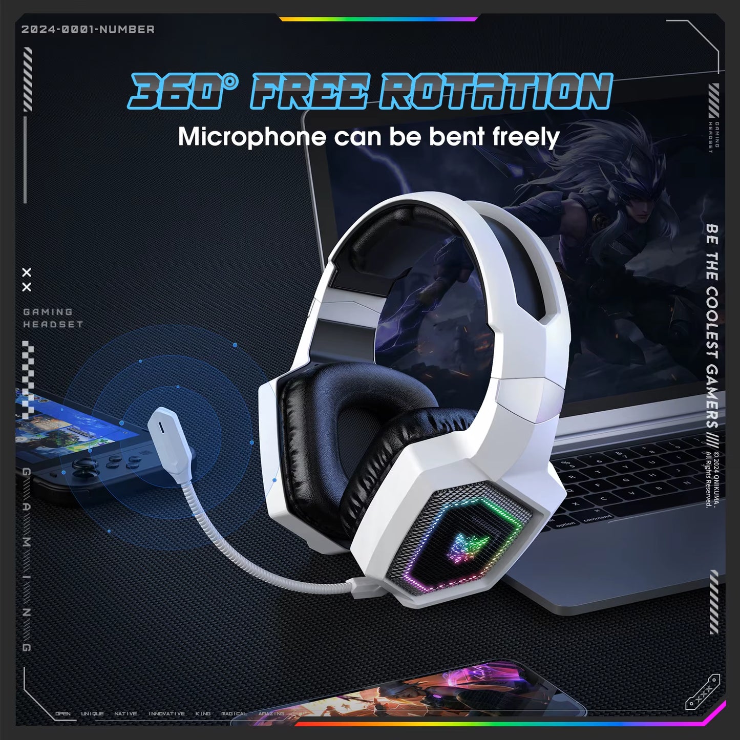 GT806 Tri-Mode Gaming Headset with Detachable Microphone for PS4, PC, Mobile Devices, 2.4Ghz Wireless 5.3 Dual Gaming He