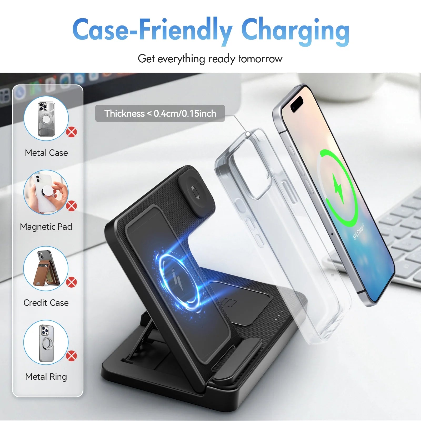 Wireless Charger,15W Wireless Charging Station Compatible with Iphone 17 16 15 14 13 12 11 8 Pro Max Mini plus X XR XS Max SE Plus,For Iwatch 10 9 8 7 6 5 4 3 2 SE Ultra,For Airpods 4 3 2