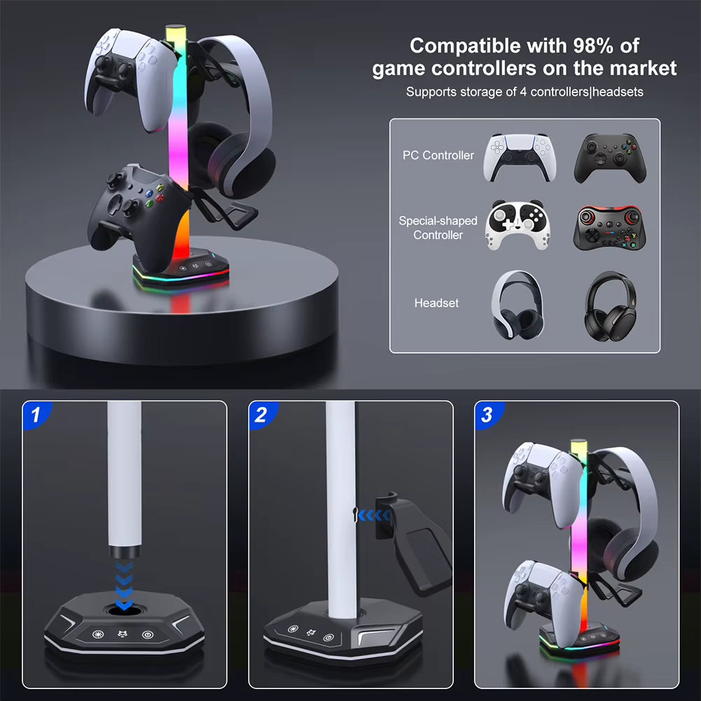 RGB Controller Stand for PS5/XBOX ,9 Light Modes Headphone Holder for Desk Headphone Stand & Detachable Controller Hook