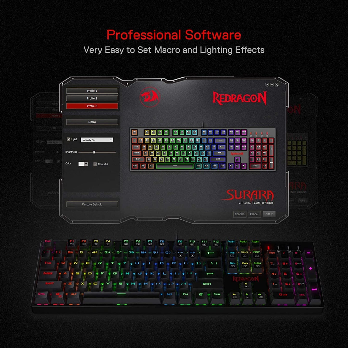 K582 RGB Mechanical Gaming Keyboard, 100% 104 Keys Standard Layout Gaming Keyboard with Double-Shot ABS Keycaps, Dynamic 16.8M RGB Backlit & Linear Red Switch, Redefine Software Supported