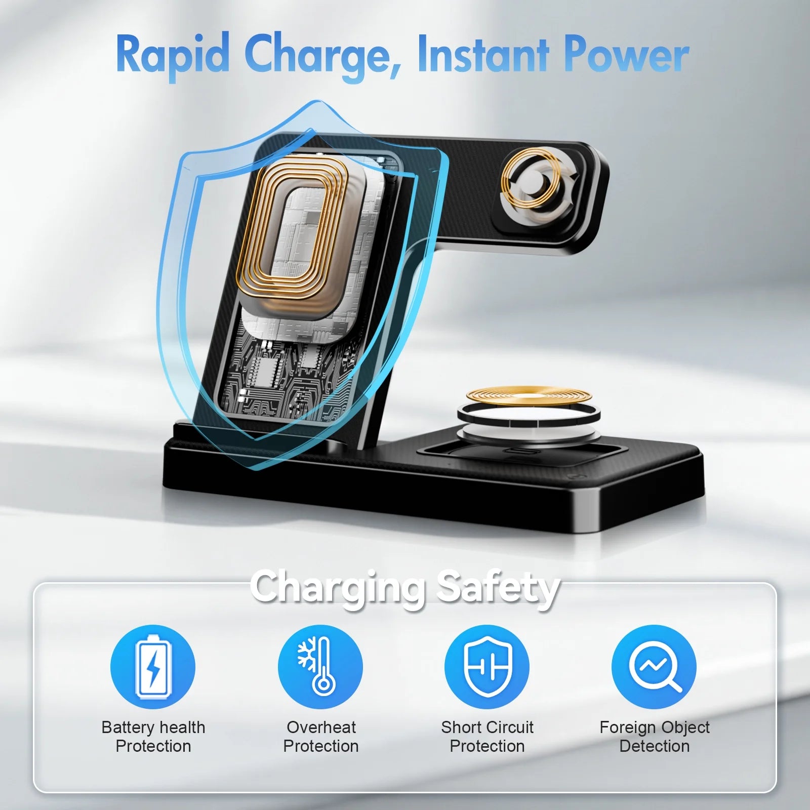 Wireless Charger,15W Wireless Charging Station Compatible with Iphone 17 16 15 14 13 12 11 8 Pro Max Mini plus X XR XS Max SE Plus,For Iwatch 10 9 8 7 6 5 4 3 2 SE Ultra,For Airpods 4 3 2