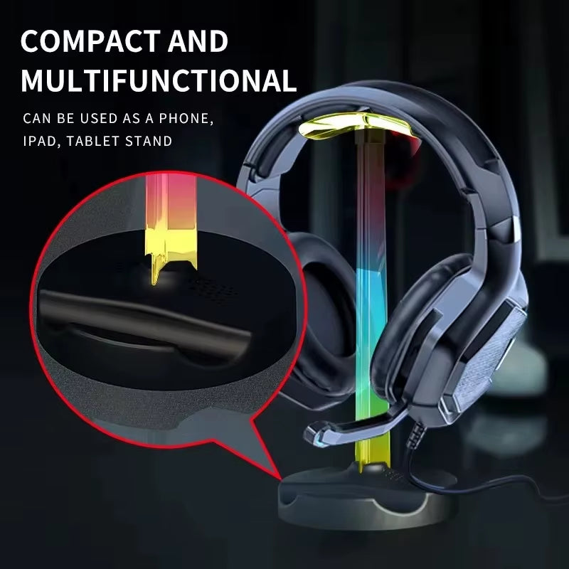 RGB Gaming Headphone Stand, Gaming Headset-Holder with USB Port, Multiple Color Mode, Earphone Hanger for Gamers Desktop