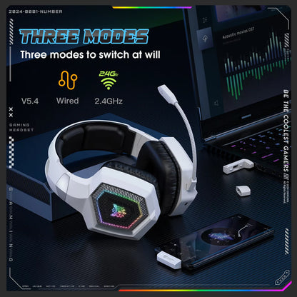GT806 Tri-Mode Gaming Headset with Detachable Microphone for PS4, PC, Mobile Devices, 2.4Ghz Wireless 5.3 Dual Gaming He
