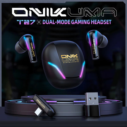 T27 Dual-Mode Cool RGB Gaming Headphones with High-Definition Call Sound Quality and Low Latency for Gaming