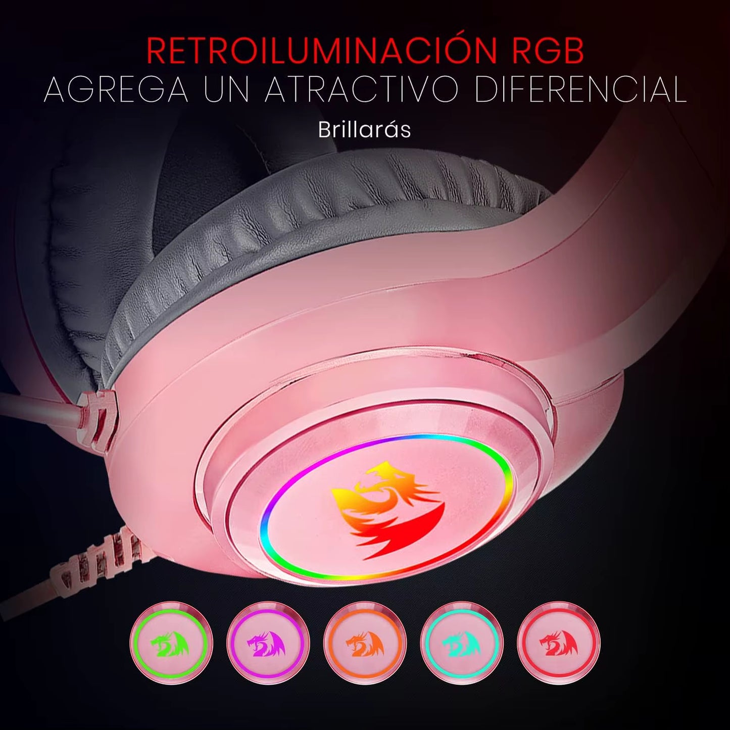 Redragon H260 Hylas RGB Pink Gaming Headset with Microphone, Circumaural Pads, Compatible with Xbox One PS4 PS5 Laptop PC, Pink