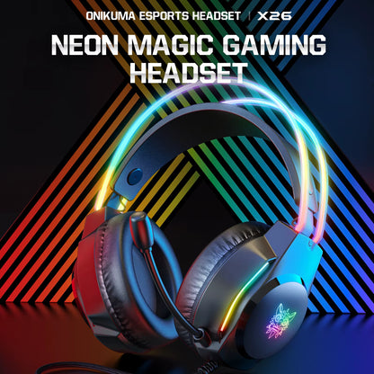 X26 Wired Headphone with Headband RGB Light Flexible Mic Gaming Headset Computer Wired Earphones for PC Gamer PS5