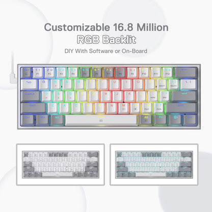 K617 Fizz 60% Wired RGB Gaming Keyboard, 61 Keys Hot-Swap Compact Mechanical Keyboard Red Switch