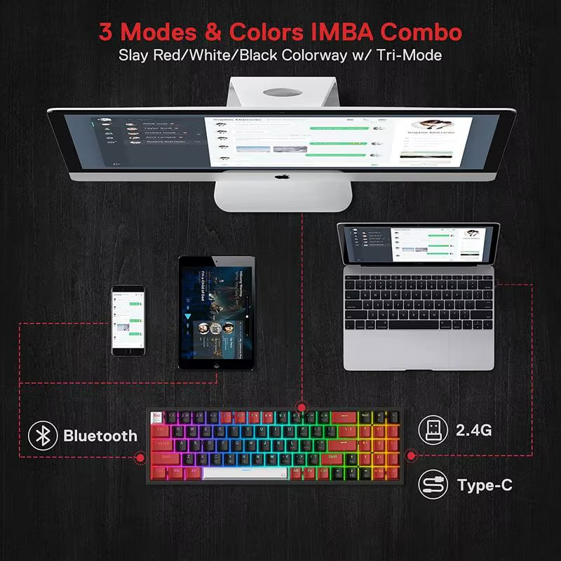 K628 PRO 75% 3-Mode Bluetooth 2.4Ghz Wireless RGB USB LED Gaming Keyboard 78 Keys Hot Swappable Compact Mechanical