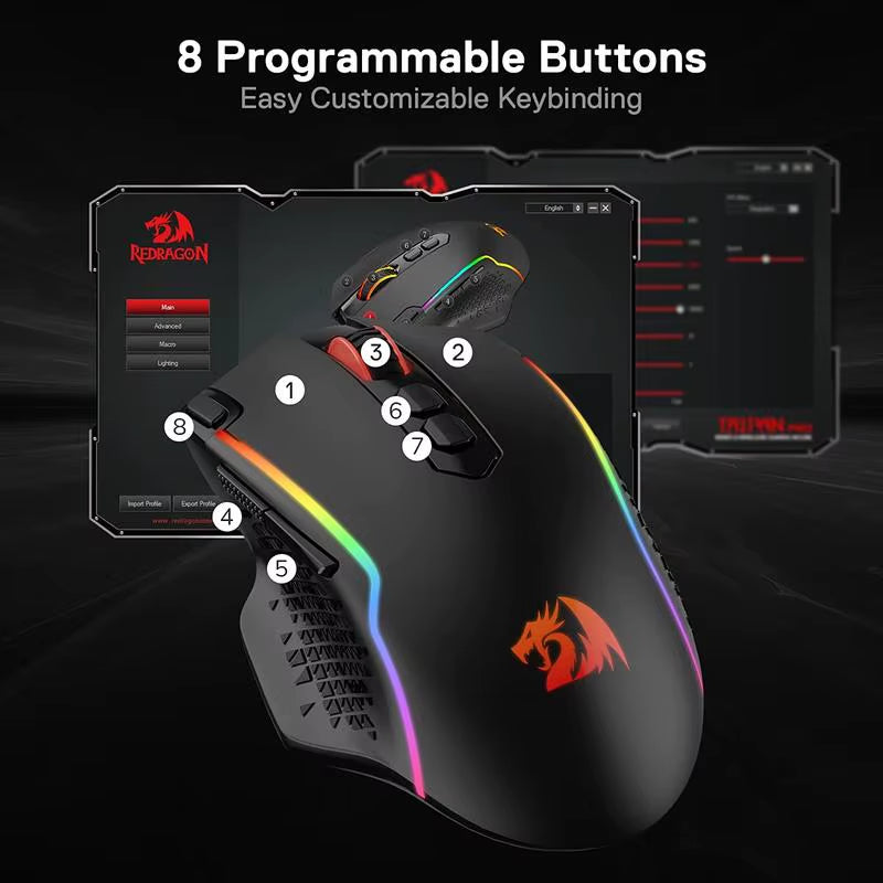 M810 Pro Wireless Gaming Mouse, 10000 DPI Wired Gamer Mouse W/ Rapid Fire Key, 8 Macro Buttons, Black/White Mouse