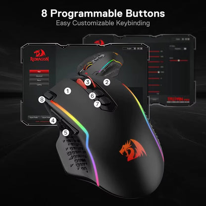 M810 Pro Wireless Gaming Mouse, 10000 DPI Wired Gamer Mouse W/ Rapid Fire Key, 8 Macro Buttons, Black/White Mouse