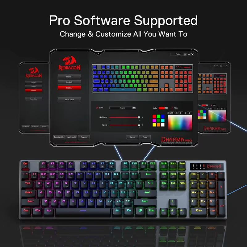 K556 PRO Upgraded Wireless RGB Gaming Bt/2.4Ghz Tri-Mode Mechanical Hot-Swap Linear Quiet Red Switch Keyboard