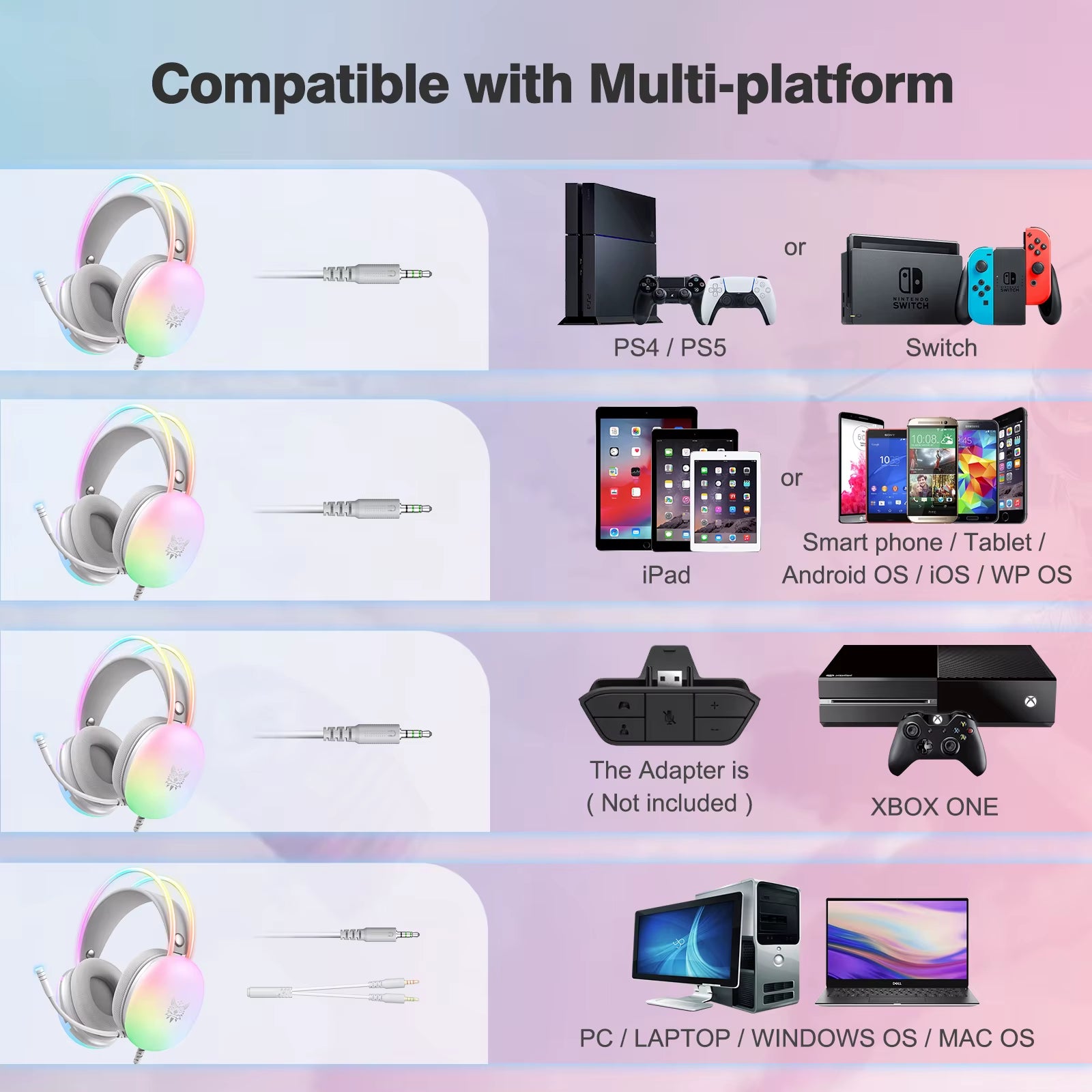 X25 RGB Wired Gaming Headset with HD Microphone Noise Reduction Gaming Headphone for Smartphone PC Computer E-Sports