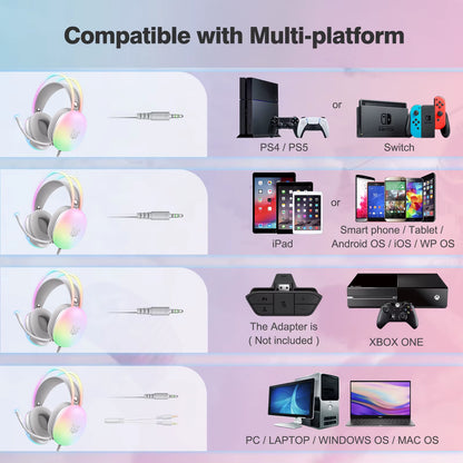 X25 RGB Wired Gaming Headset with HD Microphone Noise Reduction Gaming Headphone for Smartphone PC Computer E-Sports