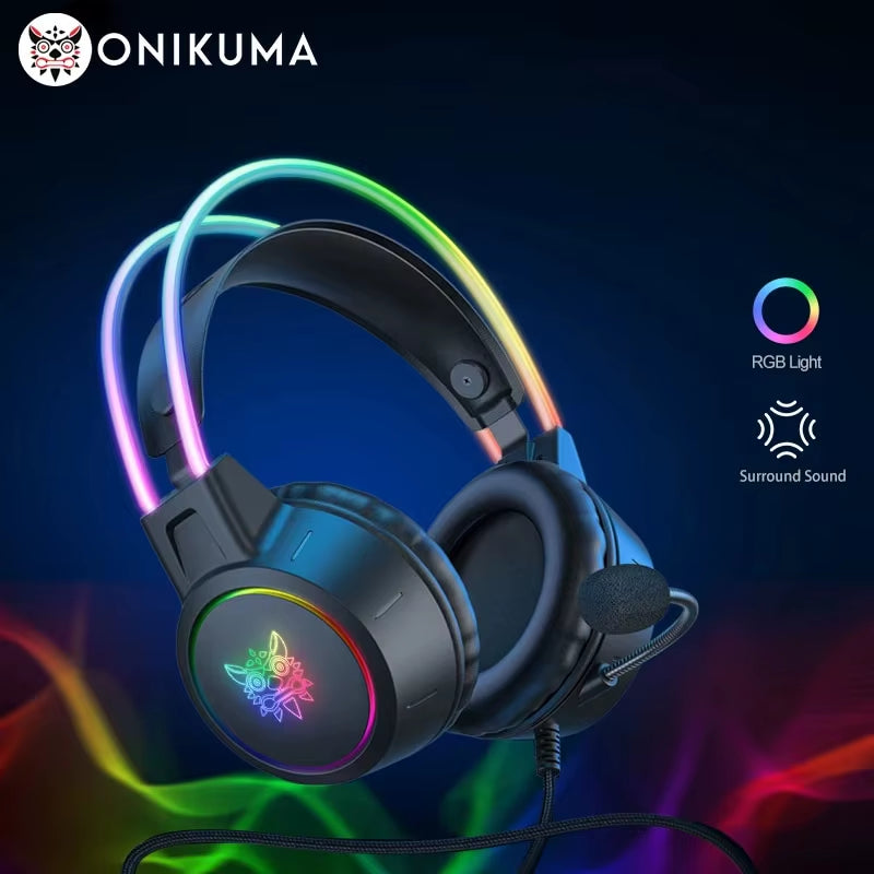 X15 Pro Over-Ear Headphones Gaming Headset Wired Cancelling Earphones Pink Cat Ears Rgb Light with Mic for PC PS4