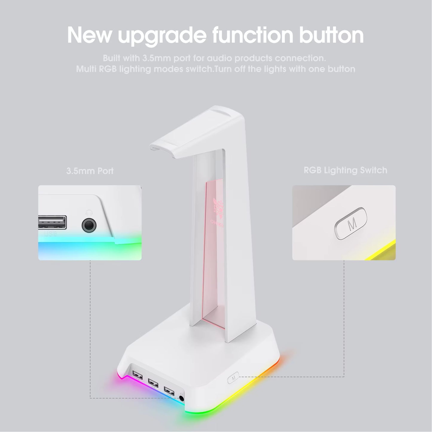 ONIKUMA Headphone Stand with RGB Light Headset Holder with 3*USB Ports & 3.5Mm Headphone Jack for PC Gamers