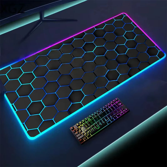 XXL 80X30Cm RGB 12 Light Geometric Large Gamer Mouse Pad Gaming Mousemat LED Keyboard Pad Illuminated Desk Mat for Computer
